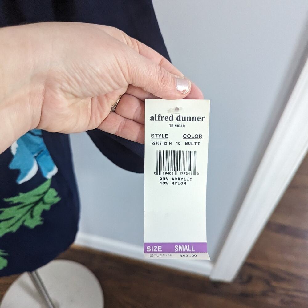 Vintage Alfred Dunner Navy Blue with White Flowers Size Small Shoulderpads 90s - Picture 4 of 6